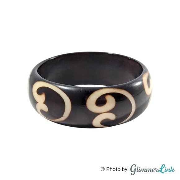 Vintage Dark Brown Resin Tribal Bangle Bracelet, Chunky Bohemian Cuff - Picture 4 of 8